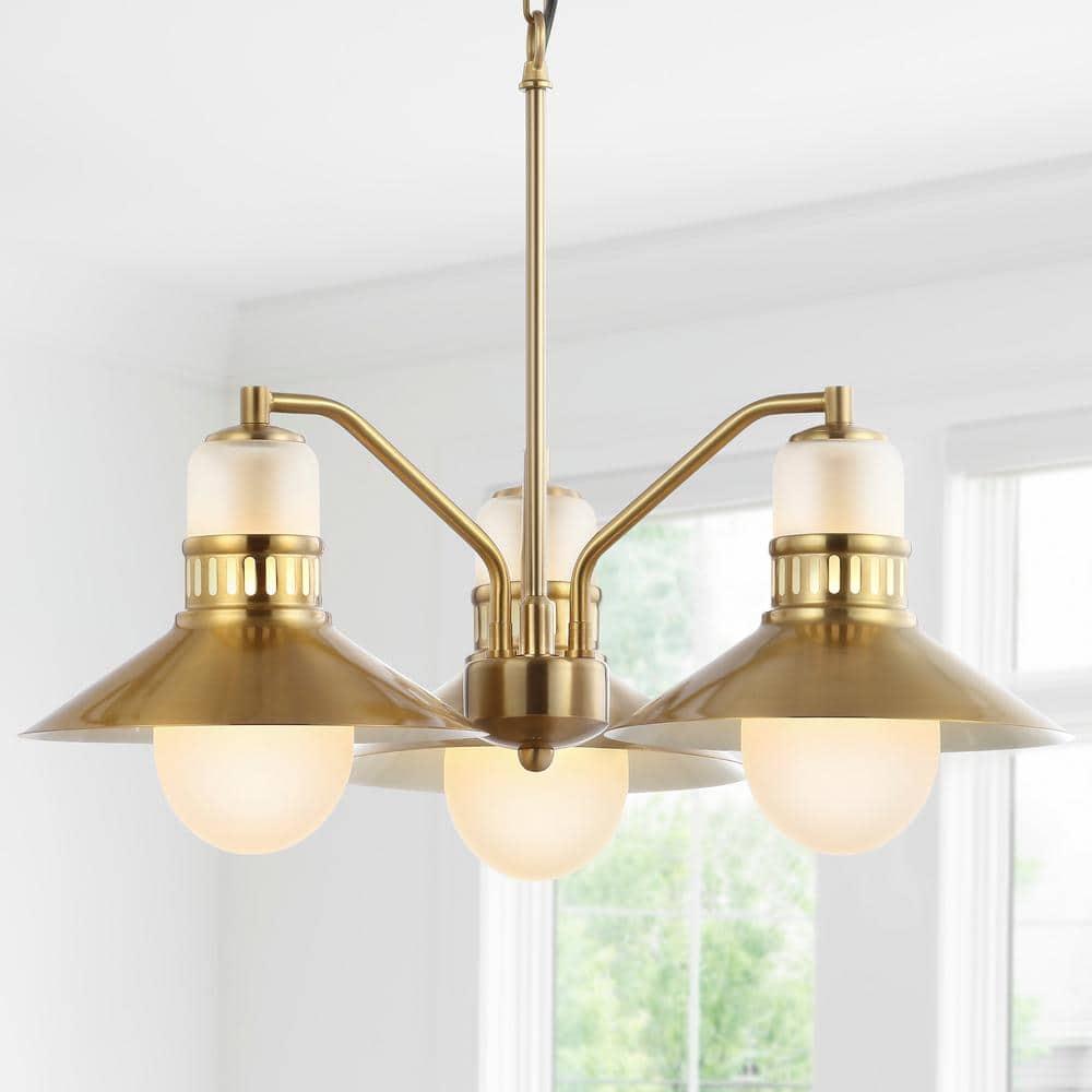 JONATHAN Y JYL6122A Colin 3-Light 22" Adjustable Iron/Glass Retro Hurricane LED Chandelier, Contemporary, Glam for living room, dinning room, bedroom, office Bulb Included, Brass Gold