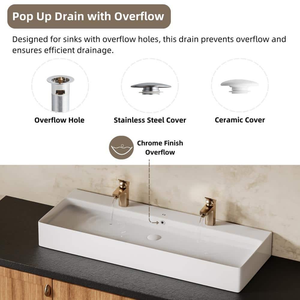 Los Flexi Los Flexi 43" x 16" Extra Large Trough Sink, Dual Faucet Holes, Wall-Mount Install, Pop-Up Drain WFLFBSTM04-01