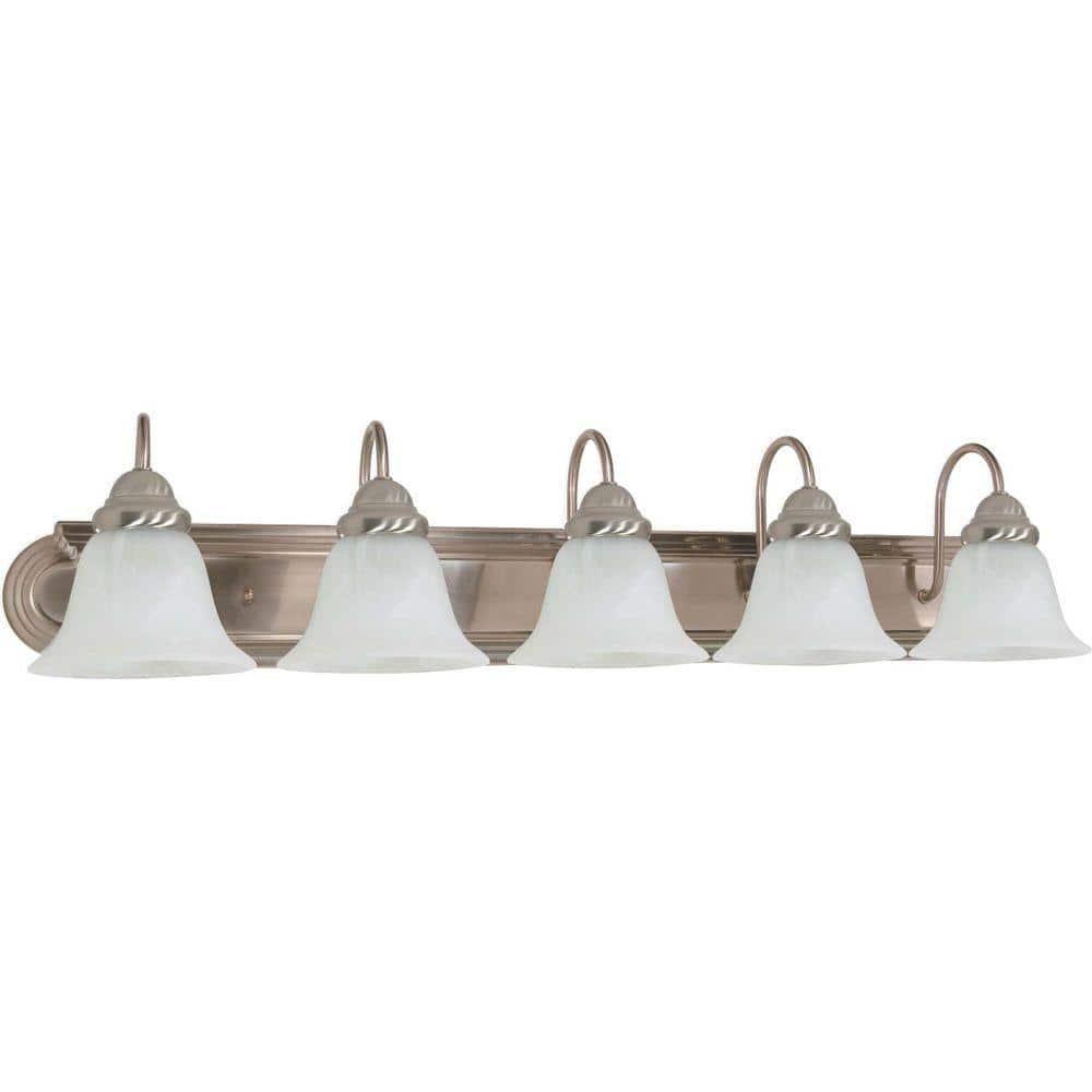 Brushed Nickel 36" 5-Light Vanity Fixture with Alabaster Glass