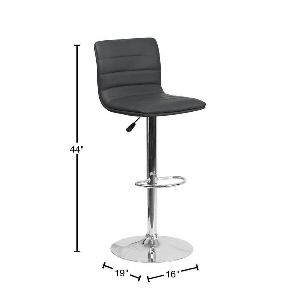 Flash Furniture Modern Gray Vinyl Adjustable Bar Stool with Back, Counter Height Swivel Stool with Chrome Pedestal Base