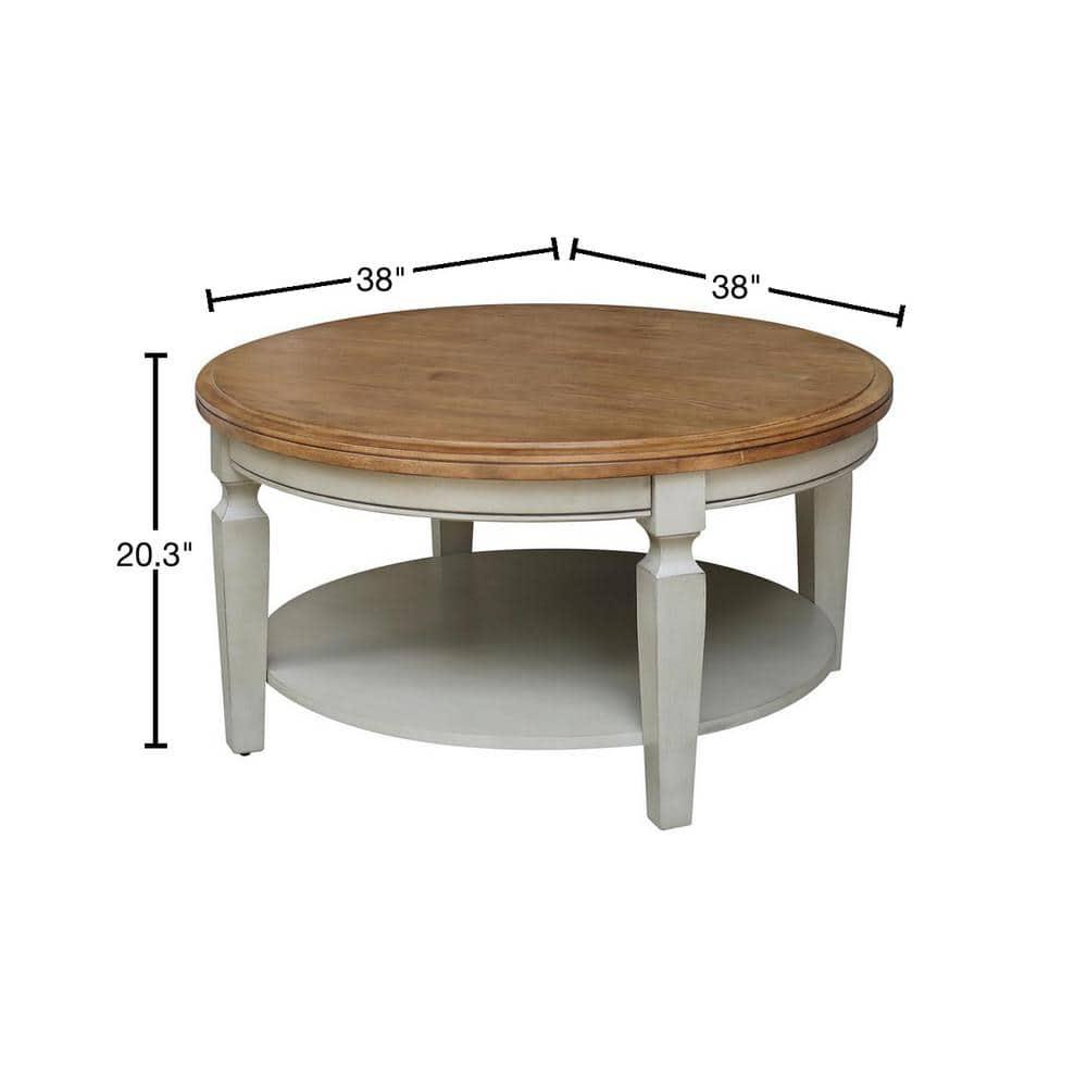 Vista Round Coffee Table Brown - International Concepts: Modern Two-Tone Wood, Fixed Shelf, 20.3"H x 38"W