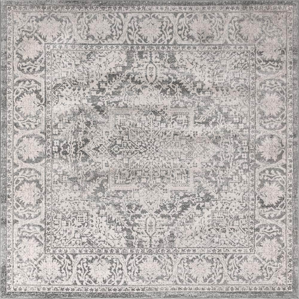 6'x6' Modern Persian Vintage Medallion Area Rug, Light Grey - JONATHAN Y