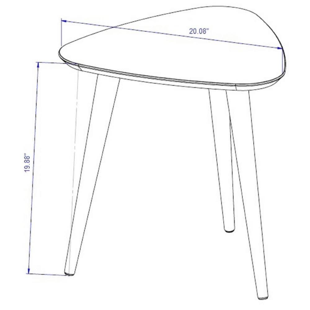 19.68" Utopia High Triangle End Table with Splayed Wooden Legs Gloss White - Manhattan Comfort: Mid-Century Modern, MDF Construction