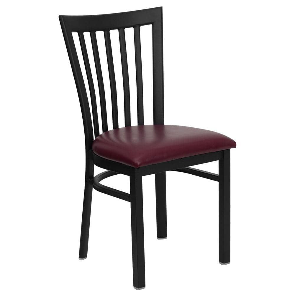 BizChair Black School House Back Metal Restaurant Chair - Burgundy Vinyl Seat