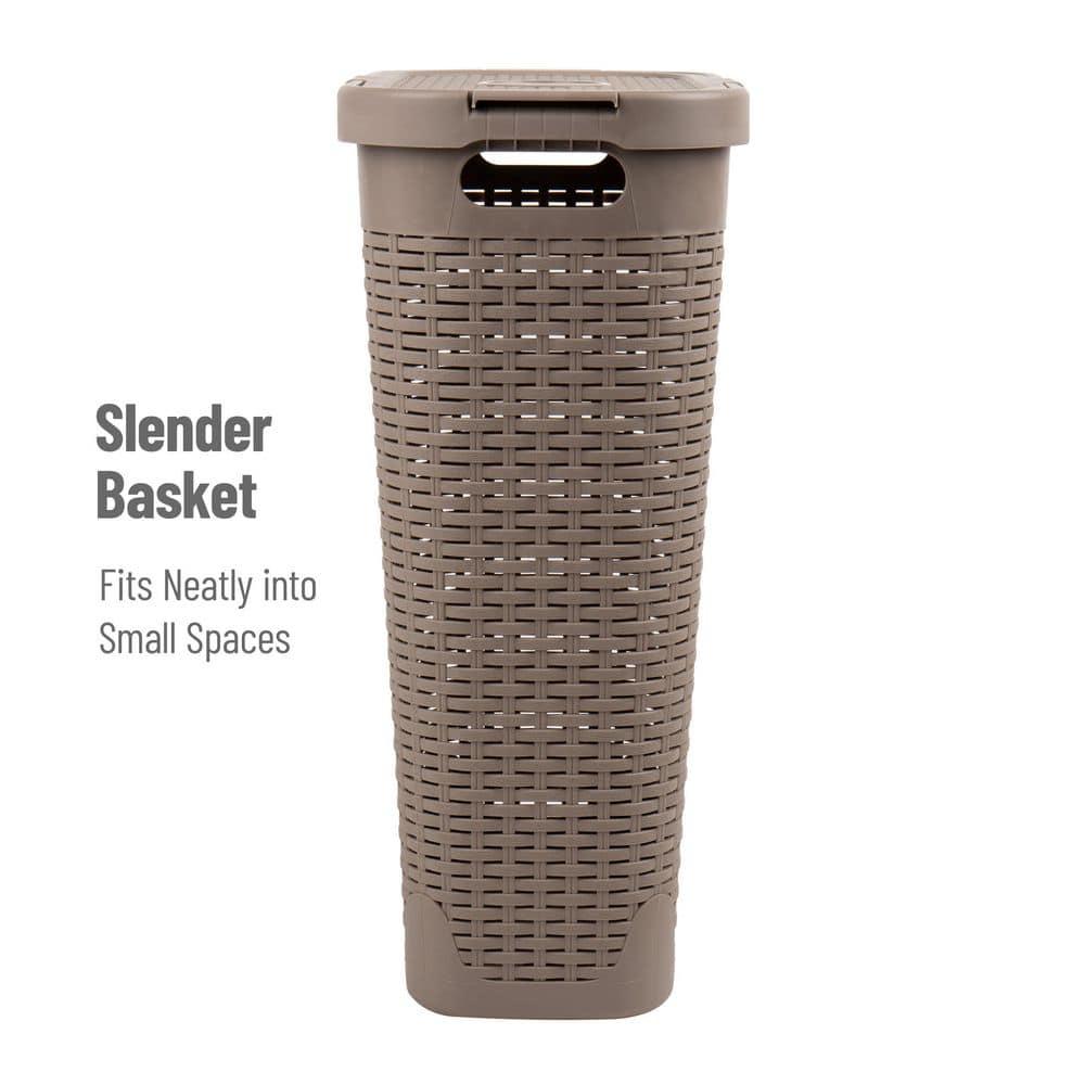 Mind Reader Mind Reader 40L Slim Laundry Hamper, Clothes Basket, Lid, Wicker Design, Plastic