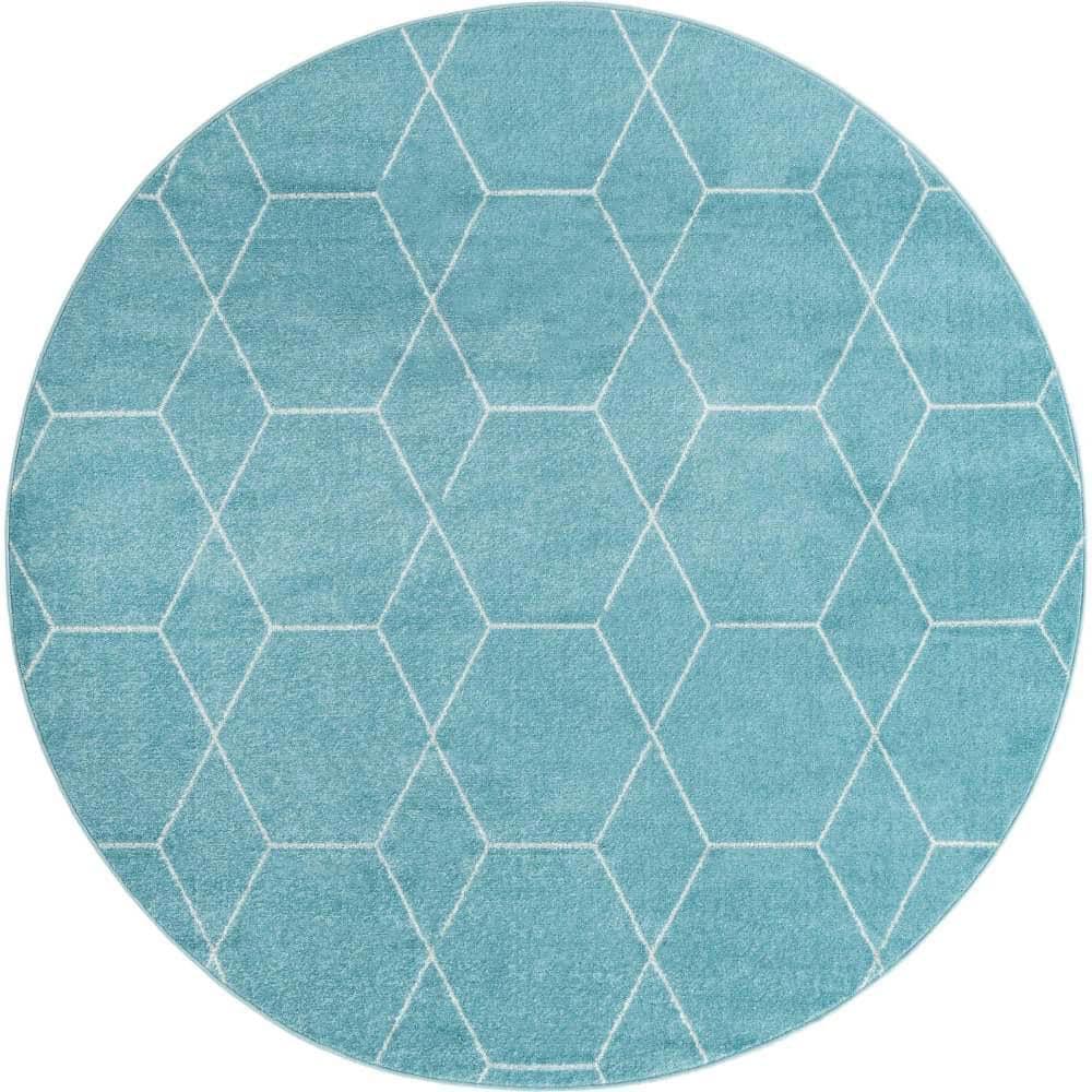 Unique Loom 4' 0 x 4' 0 Trellis Frieze Light Blue Area Rug