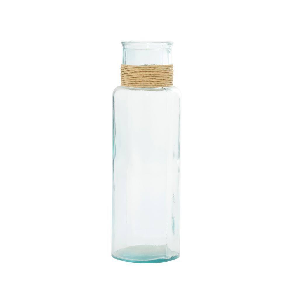 DecMode 18" Spanish Recycled Glass Vase with Rattan Detail