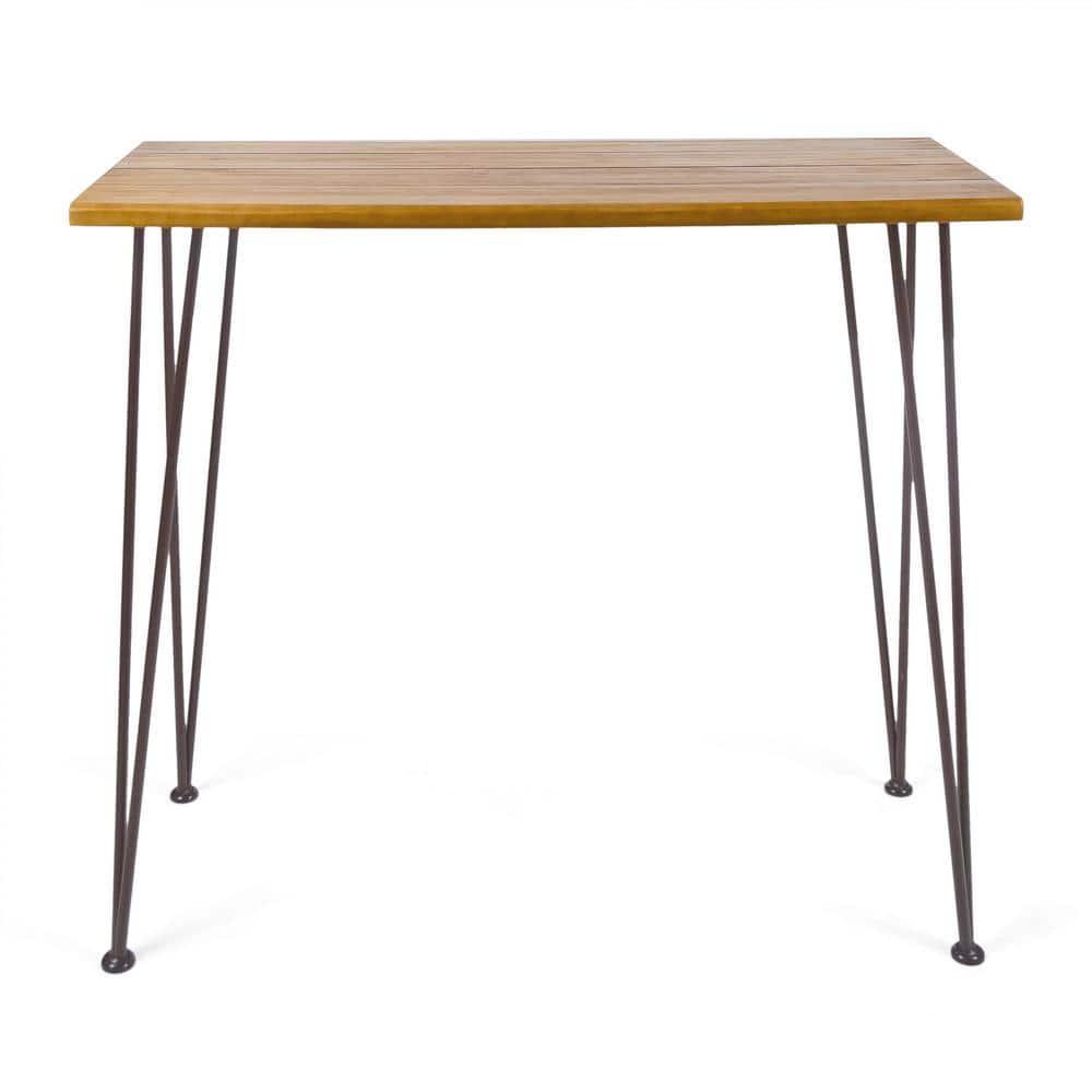 Union Rustic Loya Rectangular Acacia Wood Outdoor Bar Table