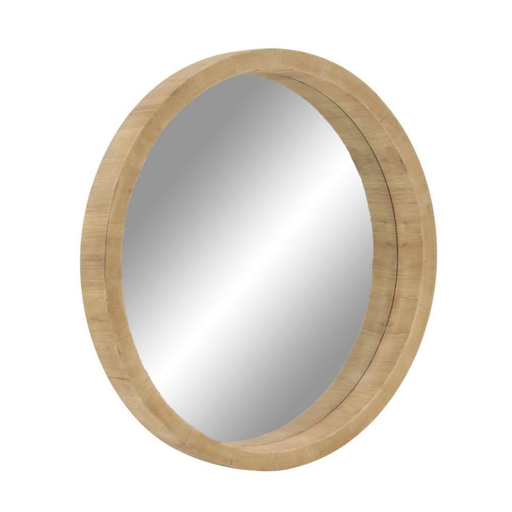 DecMode 32" x 32" Brown Minimalistic Wall Mirror with Natural Wood Grains