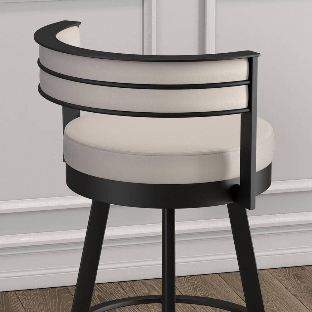 Amisco Browser Barstool: Faux Leather, Oval Back, Steel Frame, Fixed Height 30"