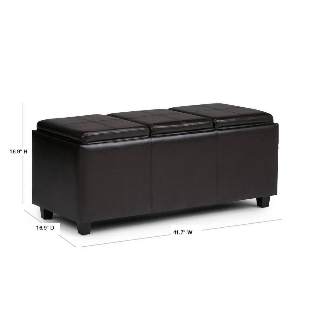 Simpli Home Avalon Extra Large Storage Ottoman with 3 Serving Trays