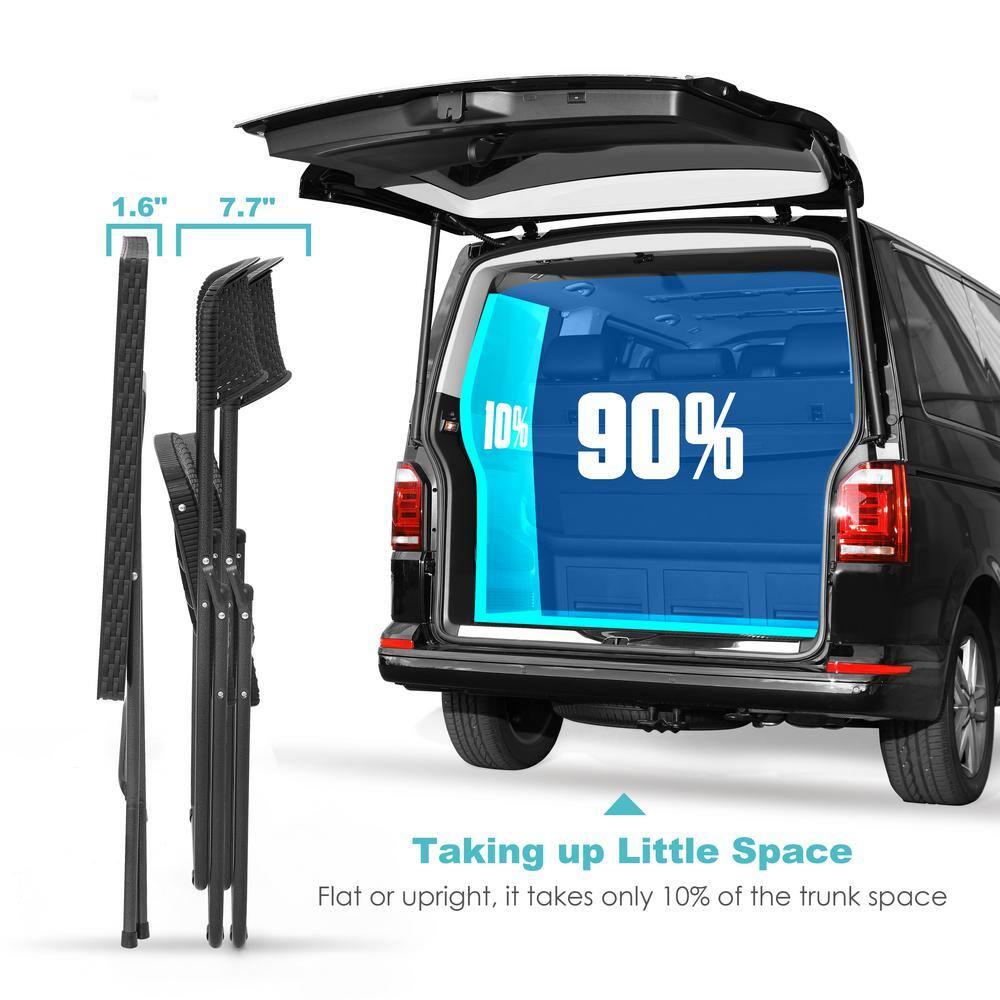 Nuu Garden 3 -Piece Black Rattan Bistro Patio Dining Set Iron Square Table with 2 Stationary Chairs