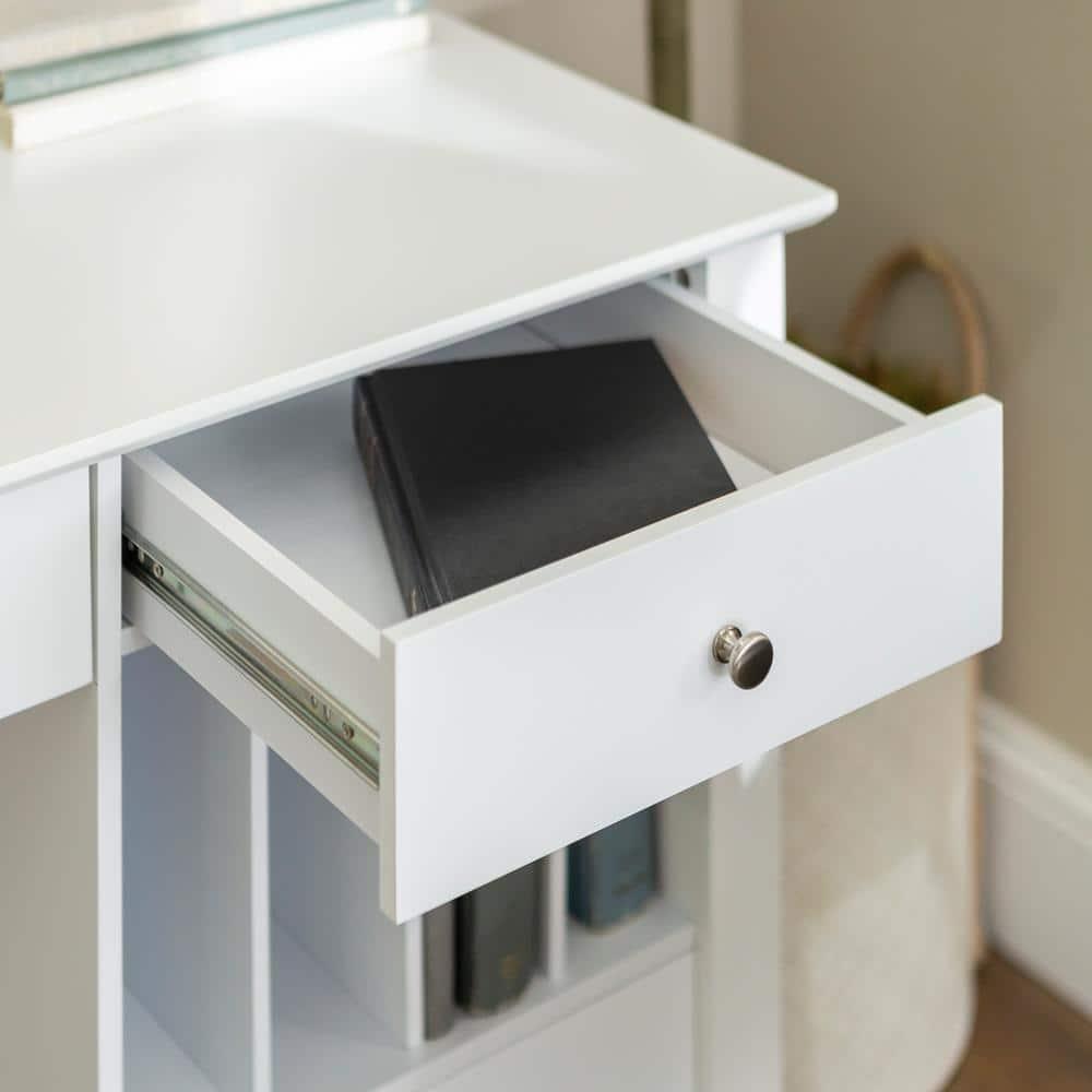 Walker Edison Modern Wood Computer Desk with Keyboard Tray and Drawers, White
