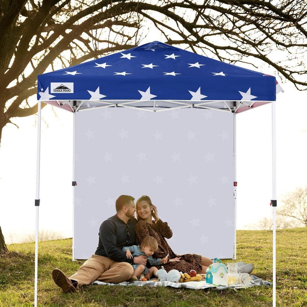 EAGLE PEAK 6.6 x 6.6 ft Easy Set Up Straight Leg Pop Up Outdoor Canopy with One Removable Wall,American Flag