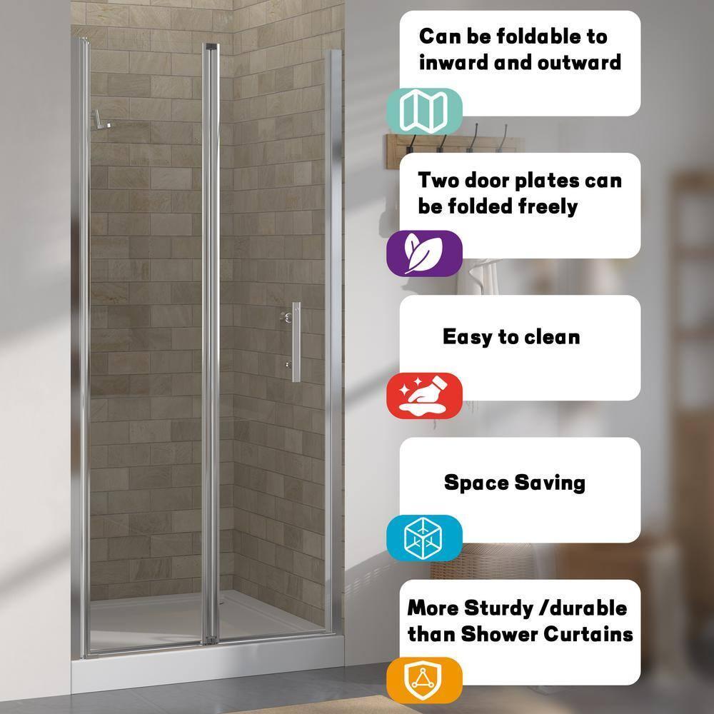 72 in. Chrome Semi-Frameless Bifold Shower Door with Tempered Glass