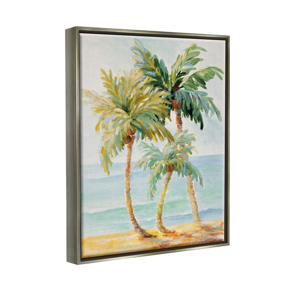 Stupell Industries Tropical Palm Trees on Coastal Beach Sand Gray Floater Framed Canvas Wall Art, 16 x 20