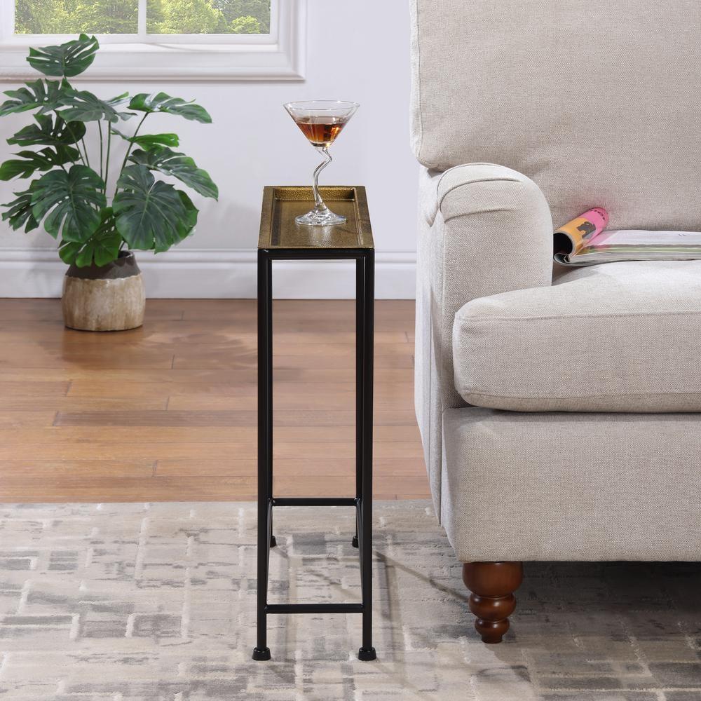 Comfort Pointe Tivoli Side Table Brass/Antique Bronze: Removable Tray, No Assembly, Metal Frame