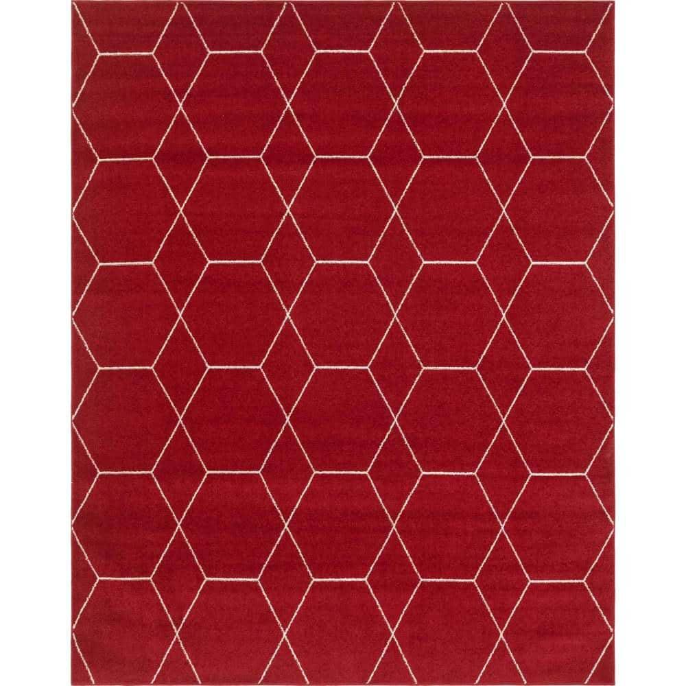 Unique Loom 8' 0 x 10' 0 Trellis Frieze Geometric Red Area Rug