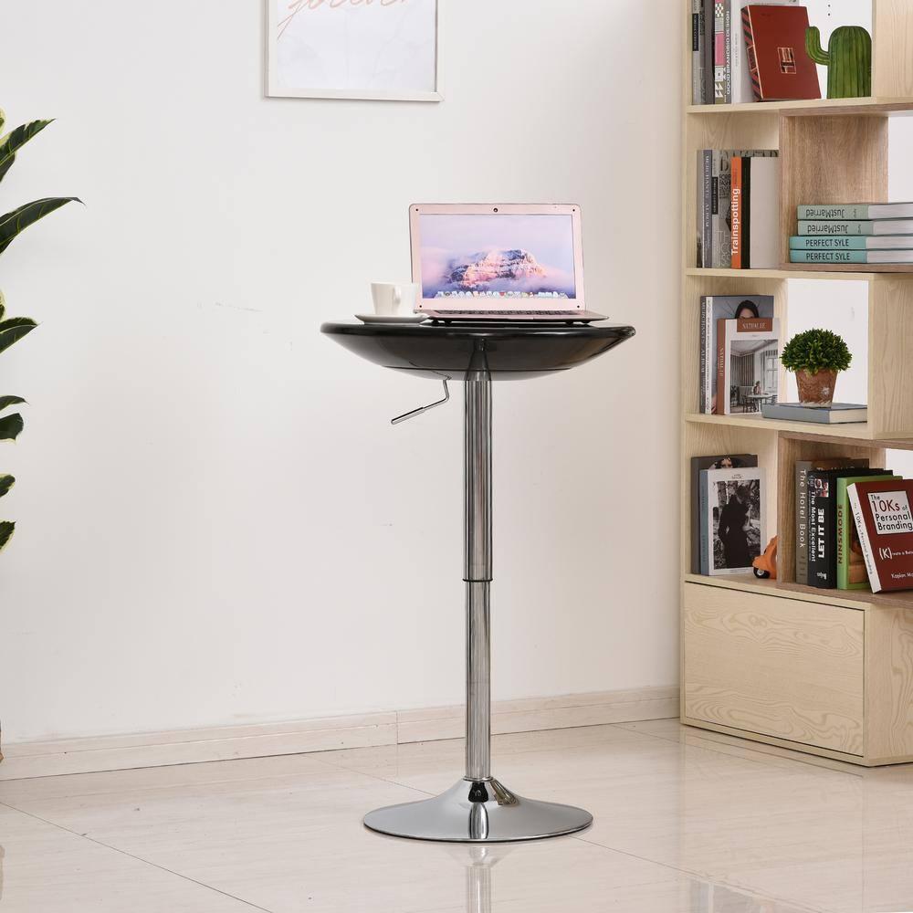 HOMCOM 24.5" Round Cocktail Bar Table Metal Base Tall Bistro Pub Desk Adjustable Counter Height Black Silver