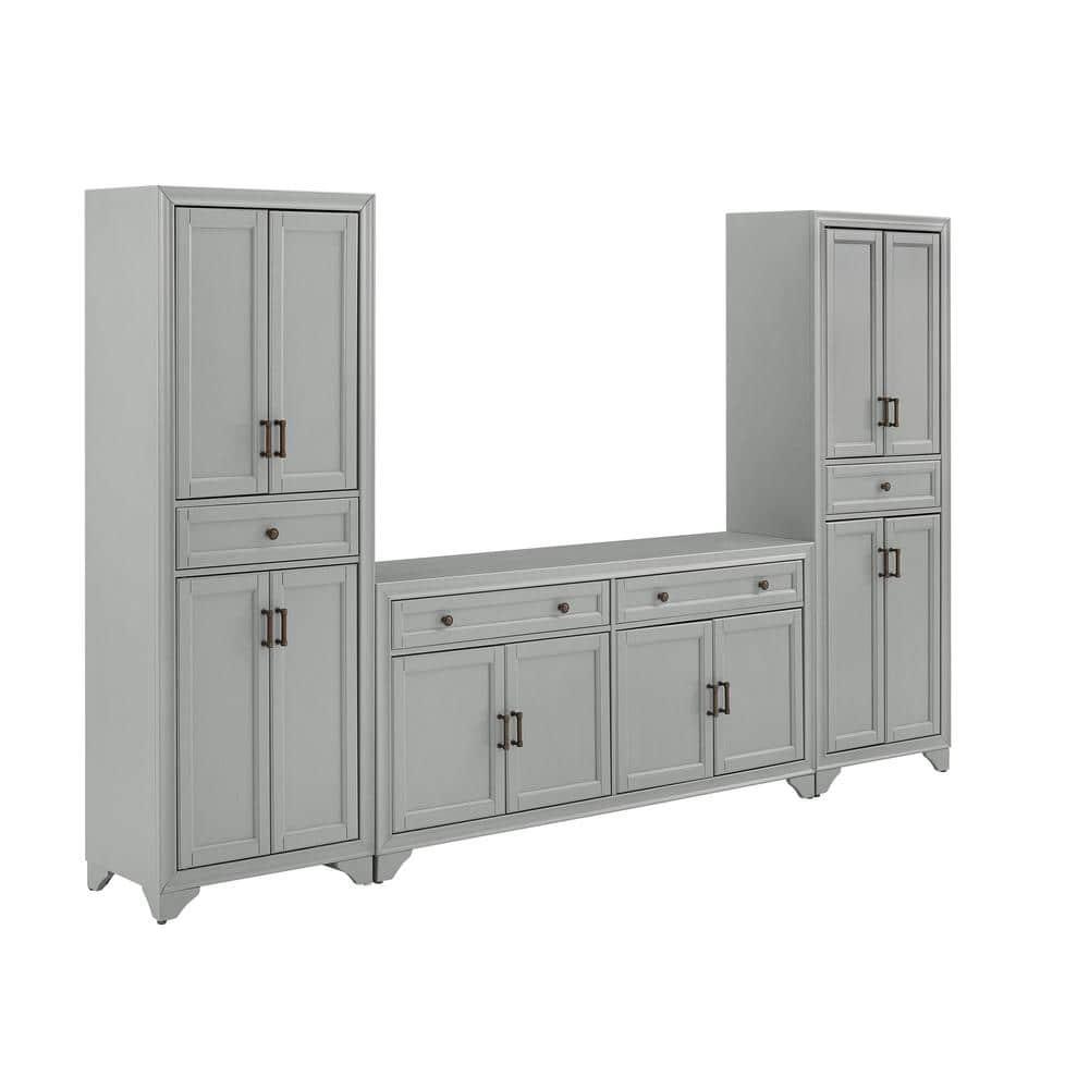 3pc Tara Sideboard and Pantry Set Distressed Gray - Crosley