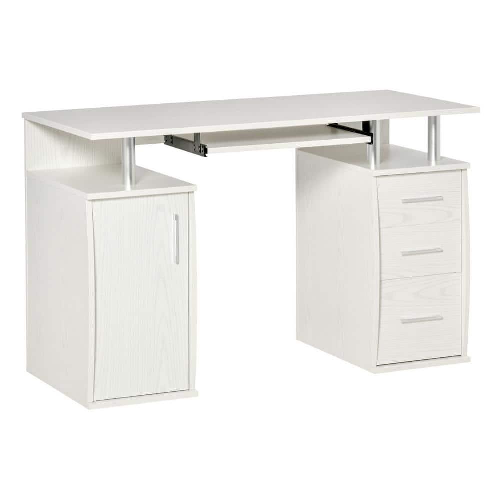 HOMCOM 47" Computer Desk with Keyboard Tray and Storage Drawers, Home Office Workstation Table with Storage Shelves, White