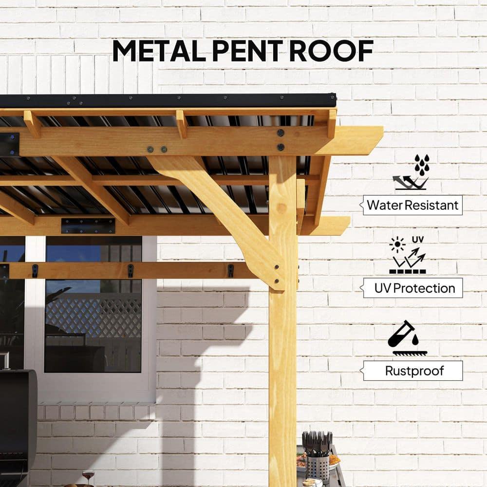 Outsunny 13' x 6' Wooden Grill Gazebo, Hardtop Outdoor BBQ Gazebo with with Metal Roof, 2 Bar Shelves and 6 Hooks for Patio, Deck, Yard, Natural