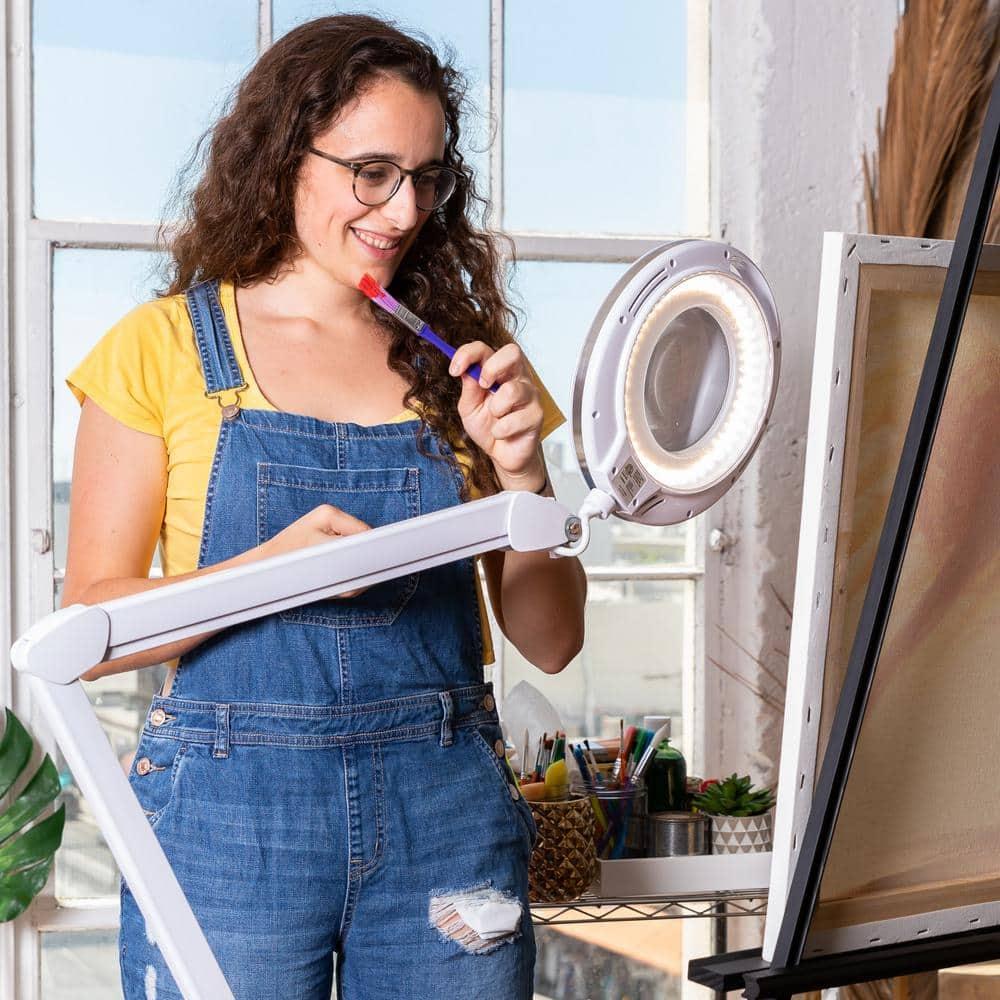 Brightech Lightview Pro 33 in. Adjustable Swing Arm Integrated 2.25X Magnifying Dimmable LED Desk Clamp Lamp