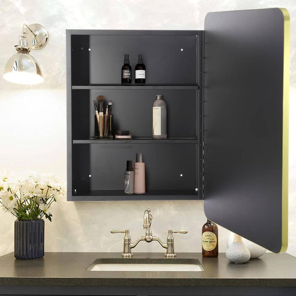 Movo Mirror Medicine Cabinet 20 Inch x 28 Inch Gold Metal Framed Bathroom Medicine Cabinet with Mirror Rectangle Recess or Surface Mount Installation