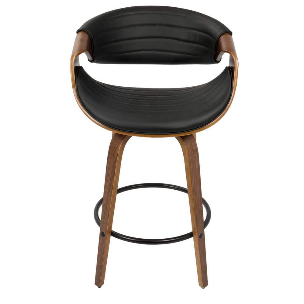 Symphony Mid-Century Modern Counter Stool in Walnut and Black Faux Leather by LumiSource - Set of 2