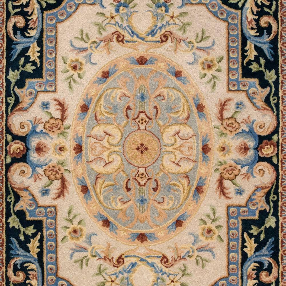 Savonnerie SAV116 Hand Tufted Area Rug - Ivory/Navy - 5'x8' - Safavieh.