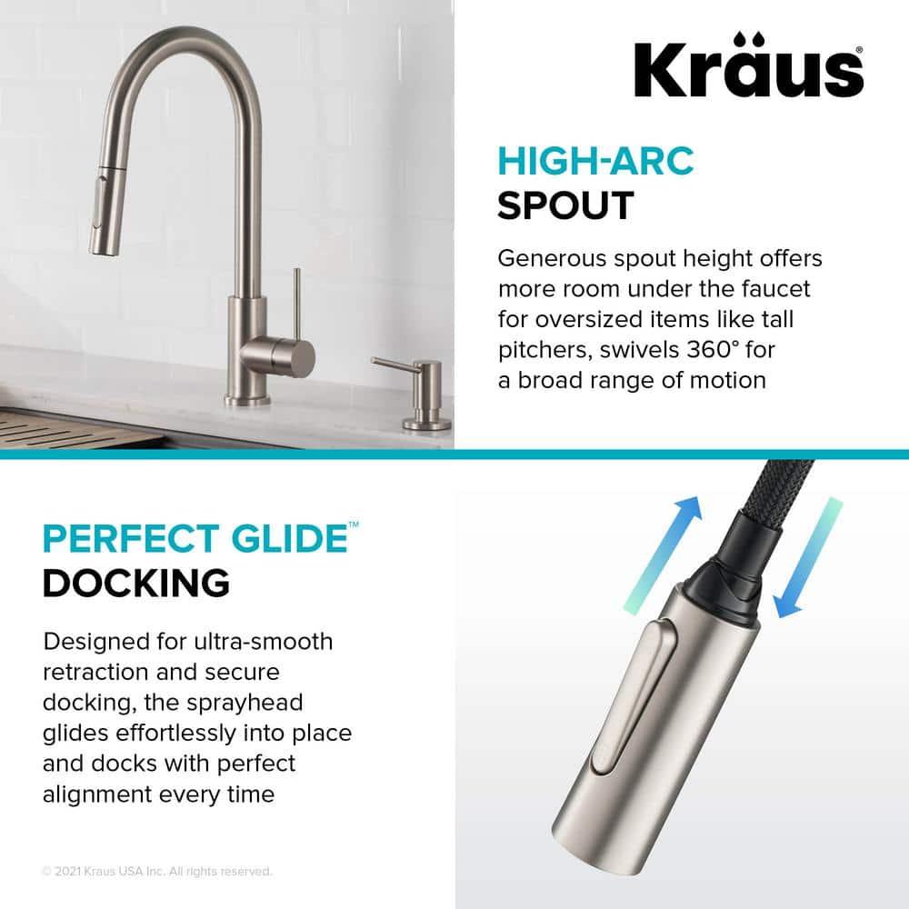 KRAUS Oletto Contemporary Pull-Down Single Handle Kitchen Faucet in Spot Free Stainless Steel, KPF-3104SFS