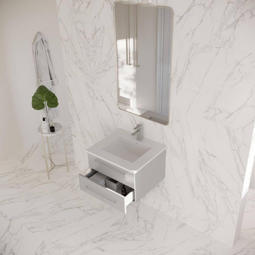 Lucera 24" Wall Mount Modern Single Sink Bathroom Vanity with Top and Undermount Sink