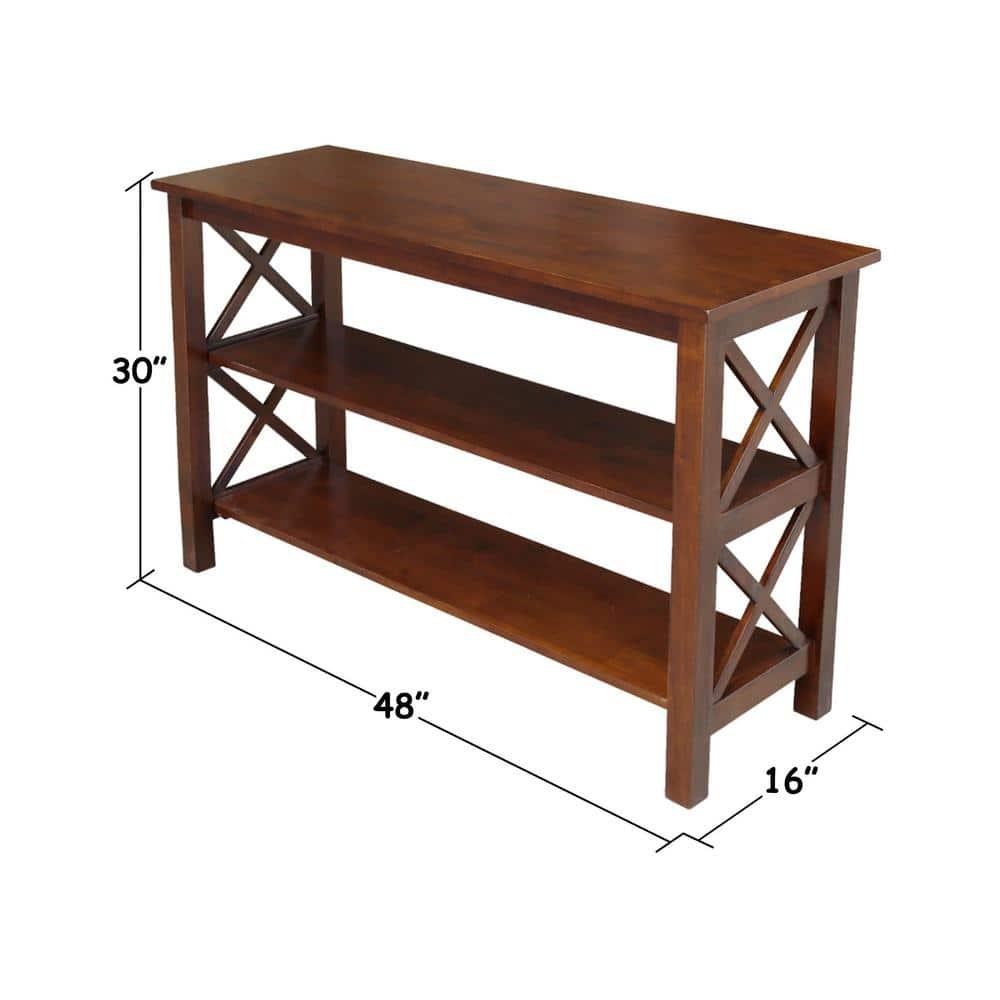 International Concepts Hampton Console Table Espresso: Stained Wood, Fixed Shelf, Rectangular Shape, Spot Clean