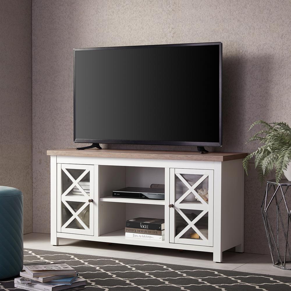 Evelyn&Zoe Colton Rectangular TV Stand for TV's up to 55", White/Gray Oak