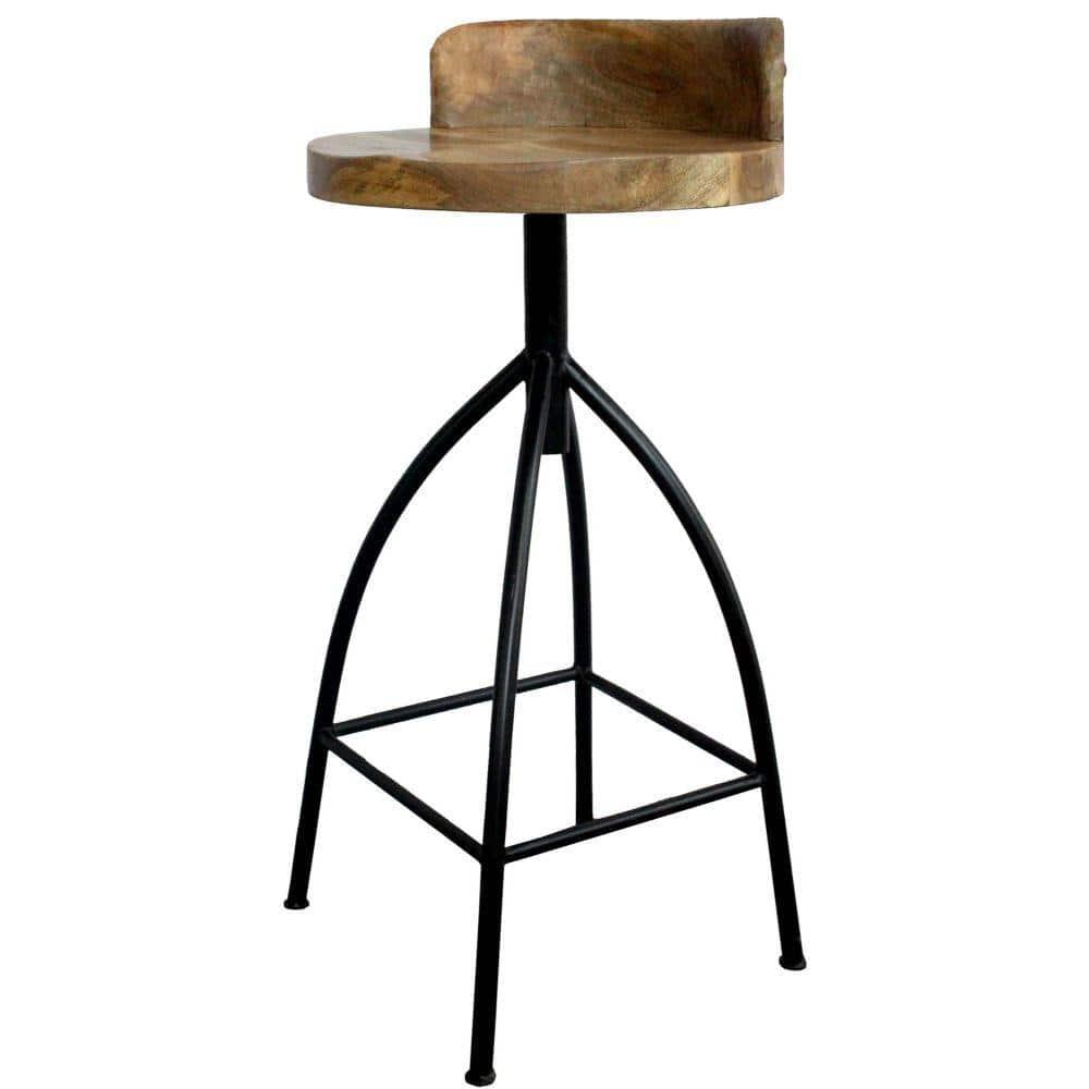 The Urban Port 30-35" Industrial Style Adjustable Swivel Stool with Backrest and Height Options Brown/Black