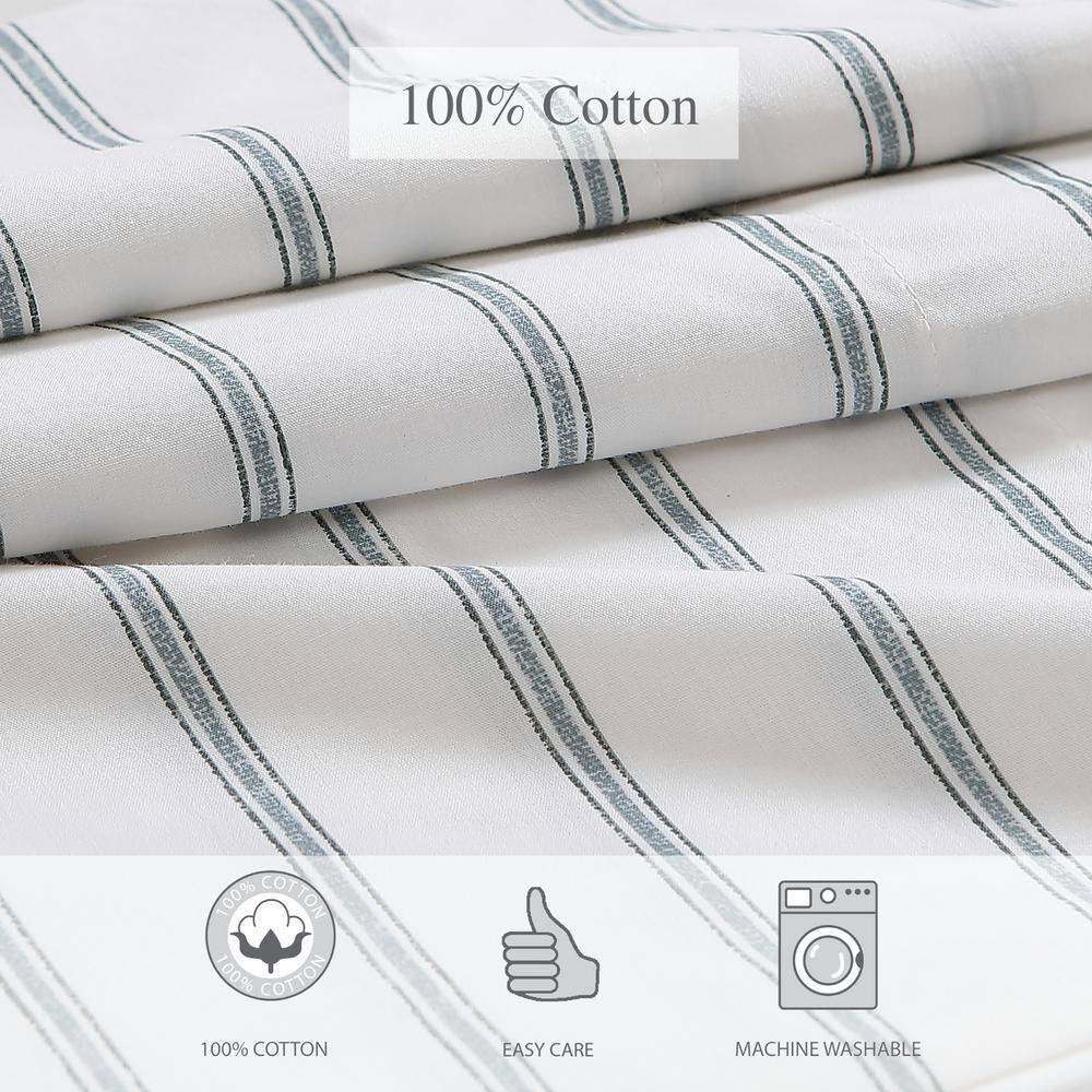 Twin Printed Pattern Percale Cotton Sheet Set Green Stripe - Stone Cottage