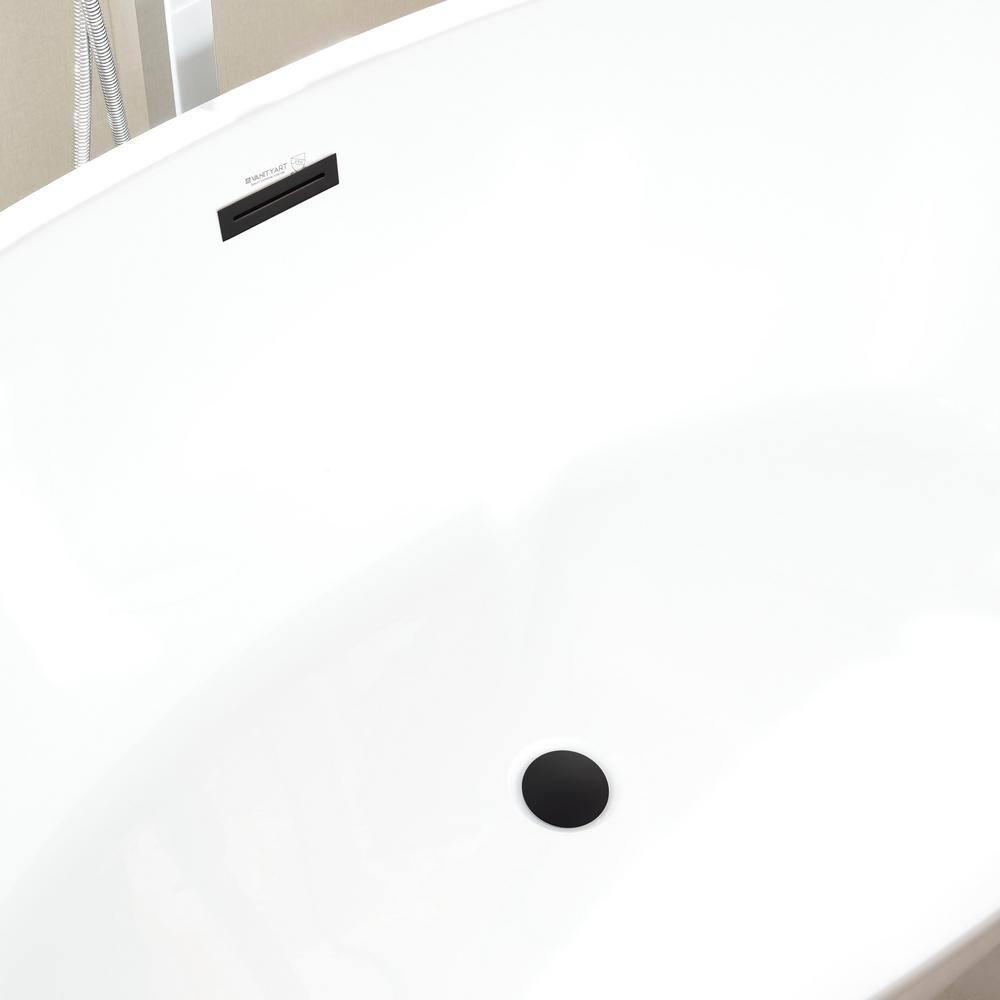 Calais 55 in. L x 32 in. W Acrylic Flatbottom Freestanding Bathtub with Center Drain in White/Matte Black