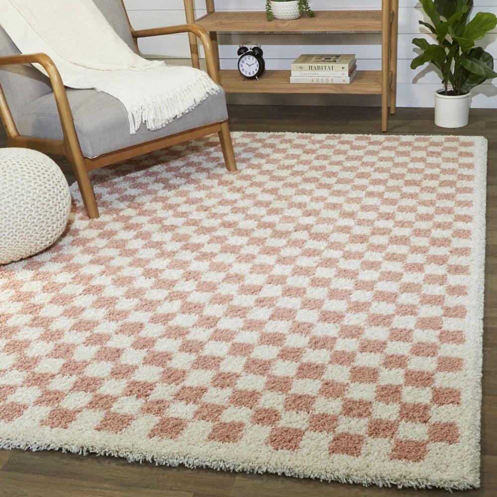 6'7"x6'7" Covey Checkered Kids' Area Rug Pink: High Pile, Fade-Resistant, Geometric, Indoor - Balta Rugs