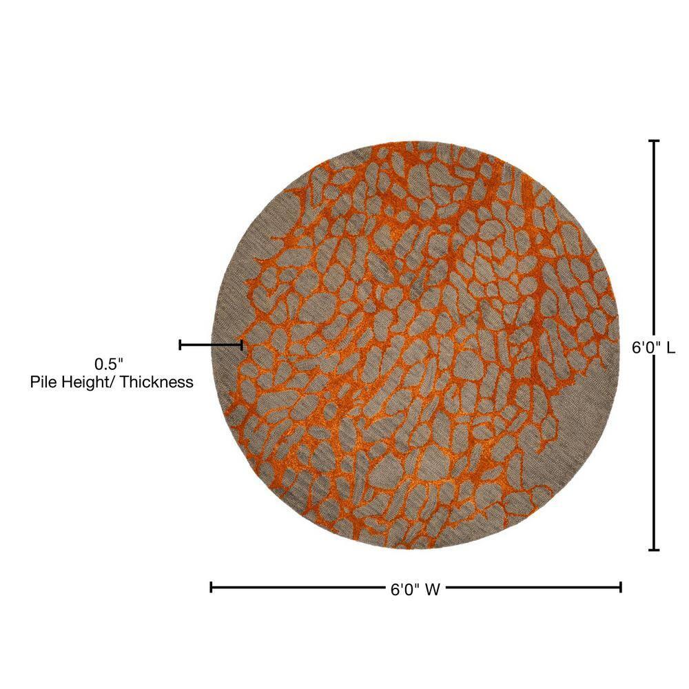 Blossom BLM695 Hand Hooked Indoor Area Rug - Grey/Orange - 6' Round - Safavieh