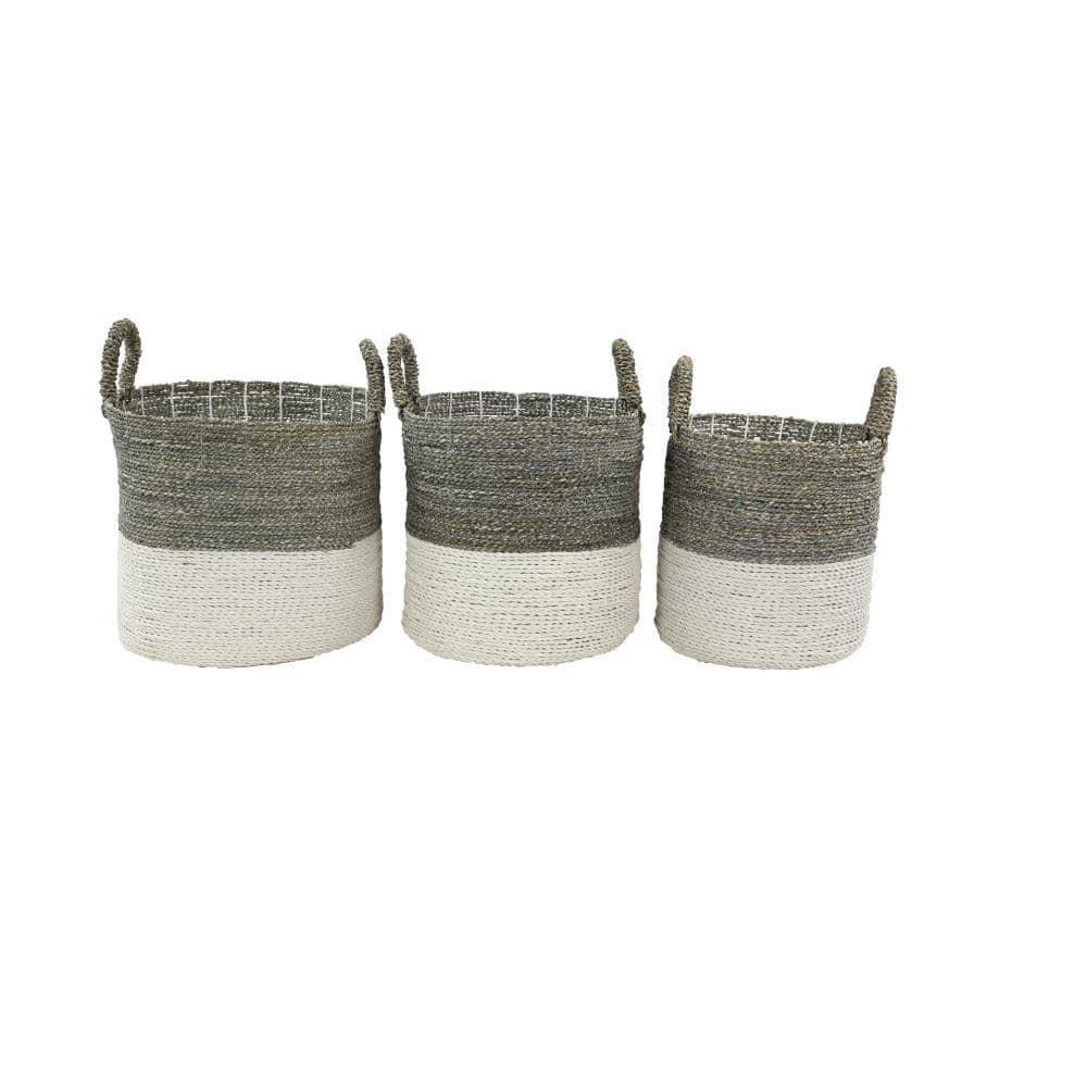 DecMode 17", 16", 14" White Sea Grass Contemporary Storage Basket, 3 - Pieces