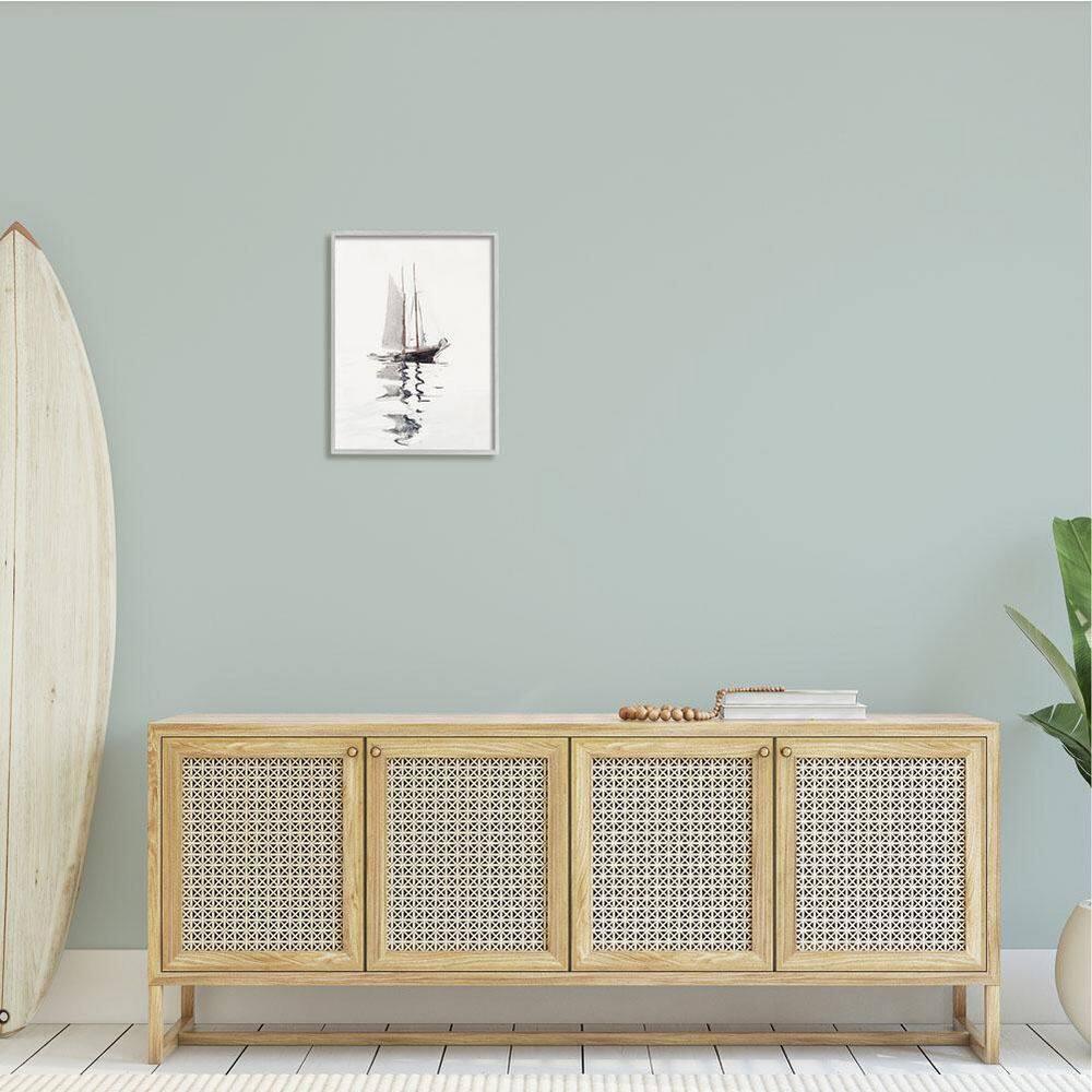 Stupell Industries Tranquil Sailboat Vessel Floating Lone Ocean Reflection Painting Gray Framed Art Print Wall Art, Design by Lettered and Lined