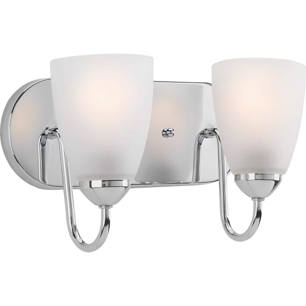 Progress Lighting Gather Collection 2-Light Bath Bracket, Polished Chrome, Etched Glass Shades