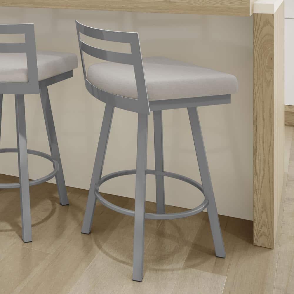 Amisco Derek 30 In. Swivel Bar Stool - Light Grey Polyurethane / Metallic Grey Metal