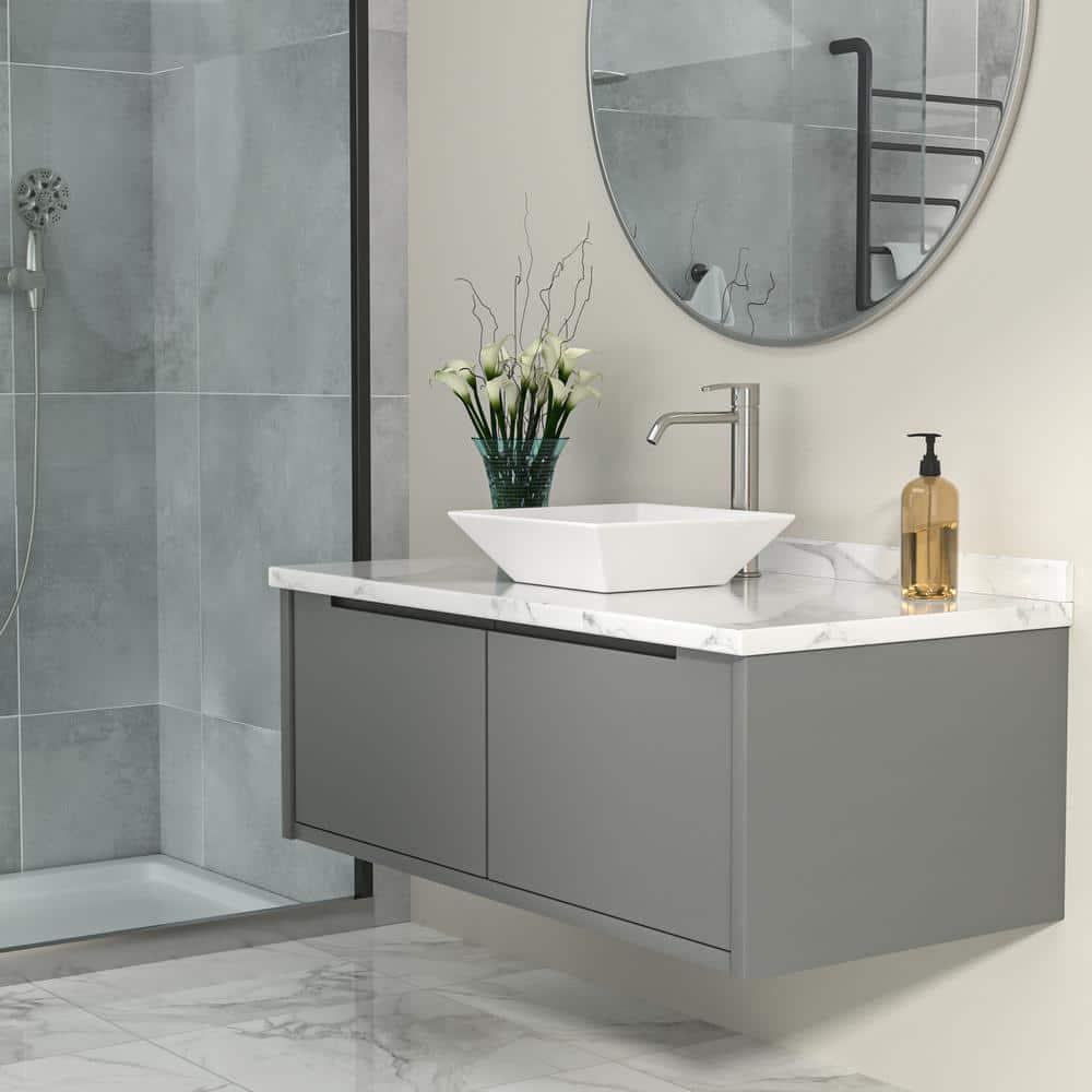 Logmey 16" L x 16" W White Ceramic Vessel Sink Square Above Counter Bathroom Sink Bathroom Vessel Sink LMP18002-1