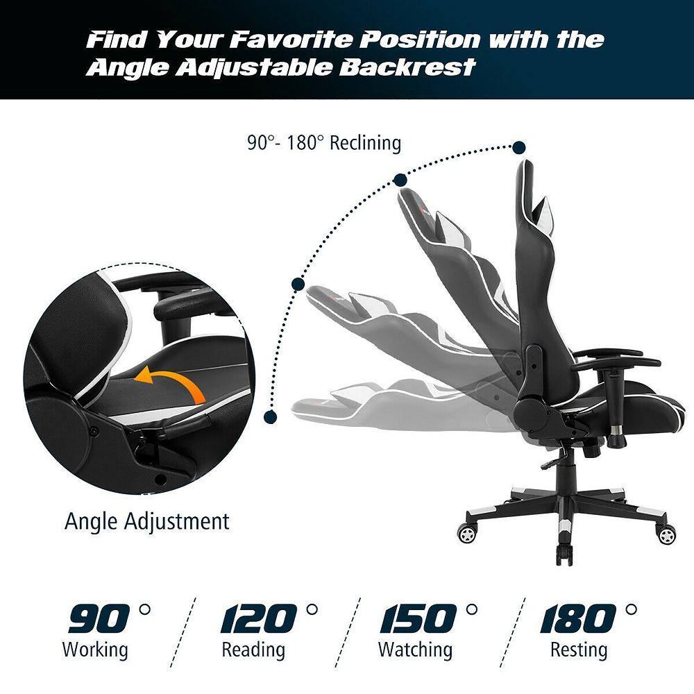 Costway Massage Gaming Chair Racing Computer Swivel Chair with Headrest & Lumbar Support White