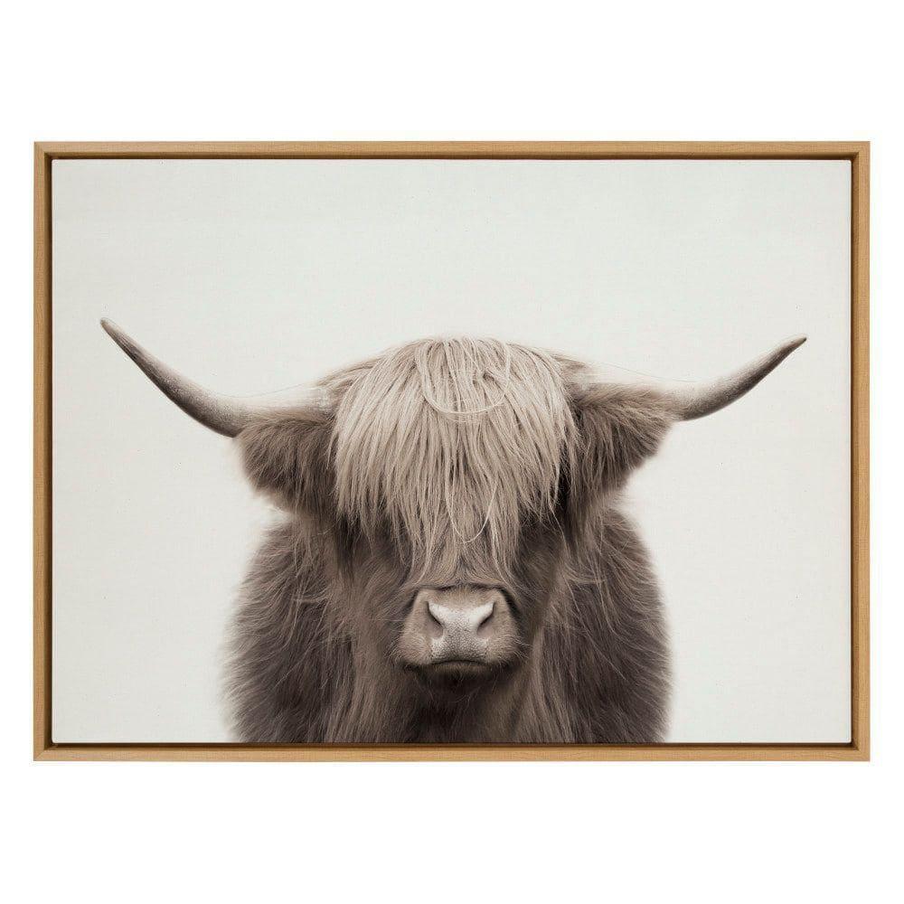 Kate and Laurel Sylvie Hey Dude Highland Cow Color Framed Canvas by The Creative Bunch Studio, 31.5 x 41.5, Natural
