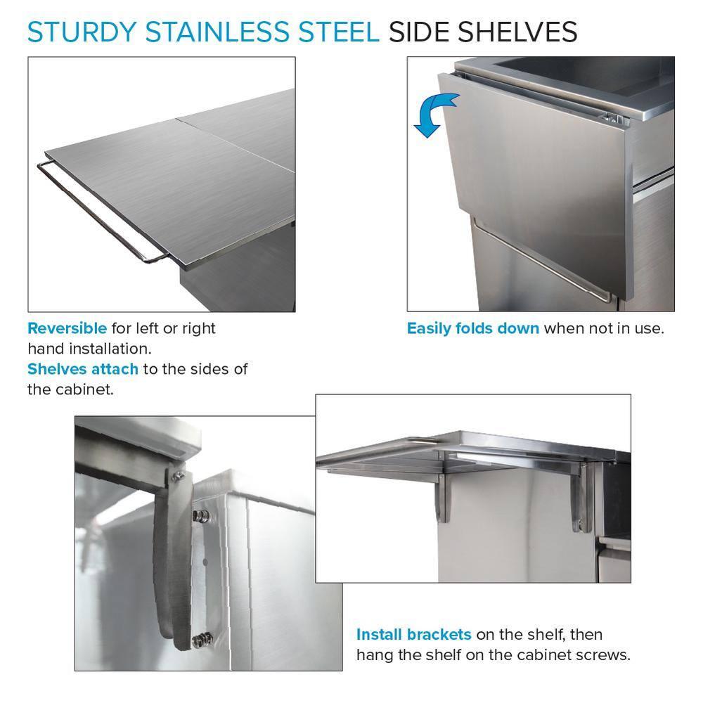 Transolid Outdoor Kitchen 24-in x 51-in Single Sink Cabinet, Folding Shelves, Stainless