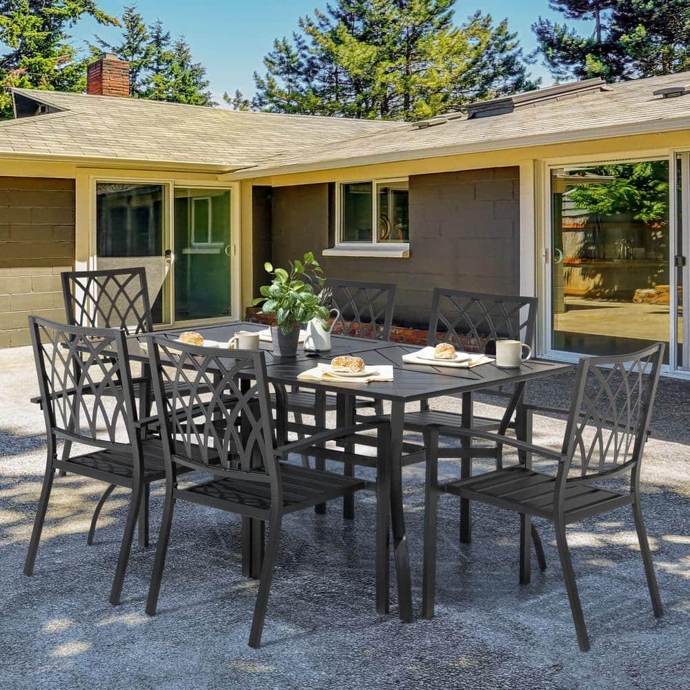 Nuu Garden Outdoor 7-Piece Iron Dining Set with 1.77'' Umbrella Hole