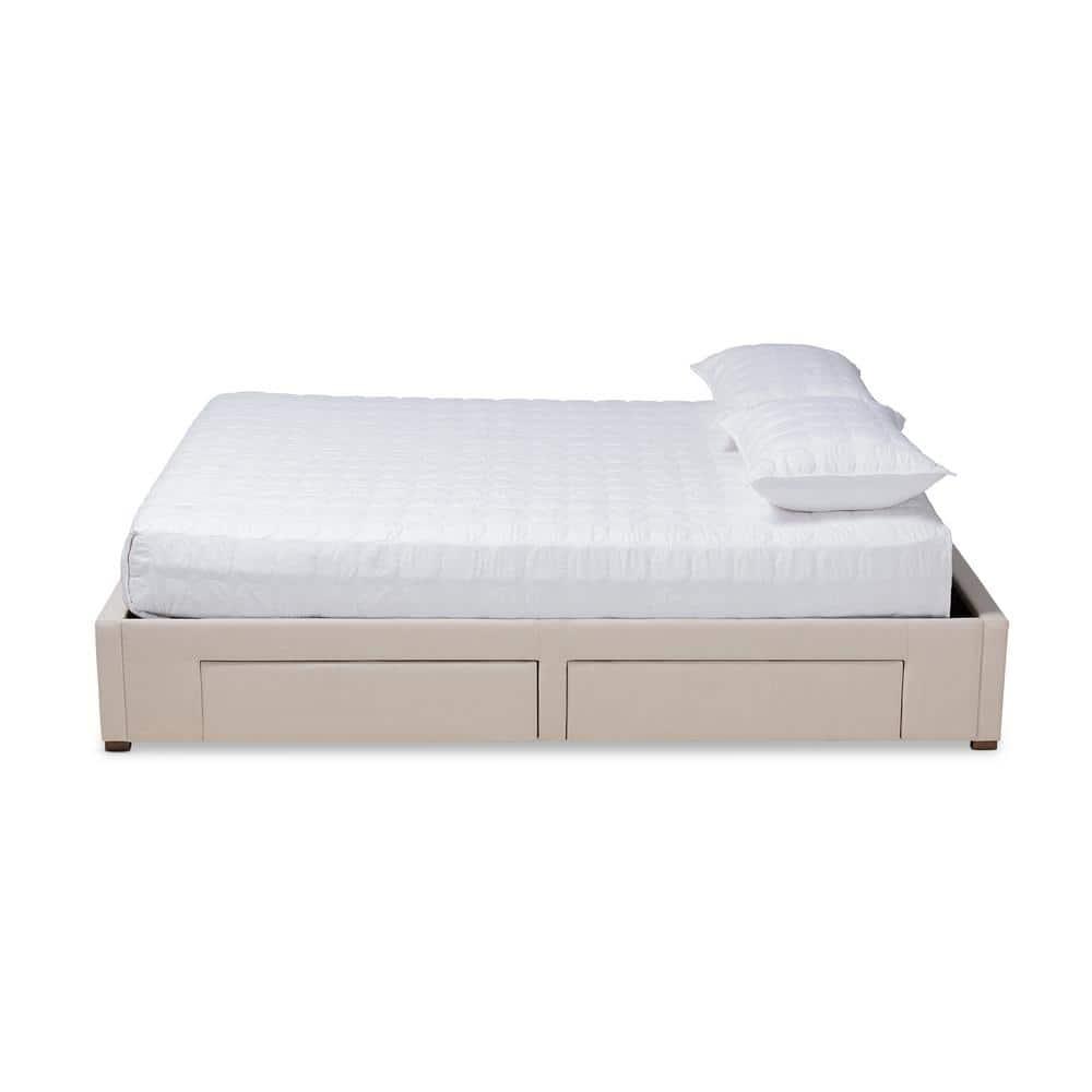 King Leni Bed Frame Beige - Baxton Studio: Storage Drawers, Polyester Upholstery, No Box Spring Required