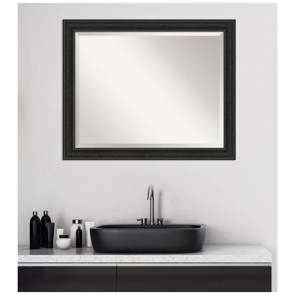 Amanti Art Beveled Bathroom Wall Mirror - Shipwreck Black Narrow Frame Outer Size: 32 x 26 in